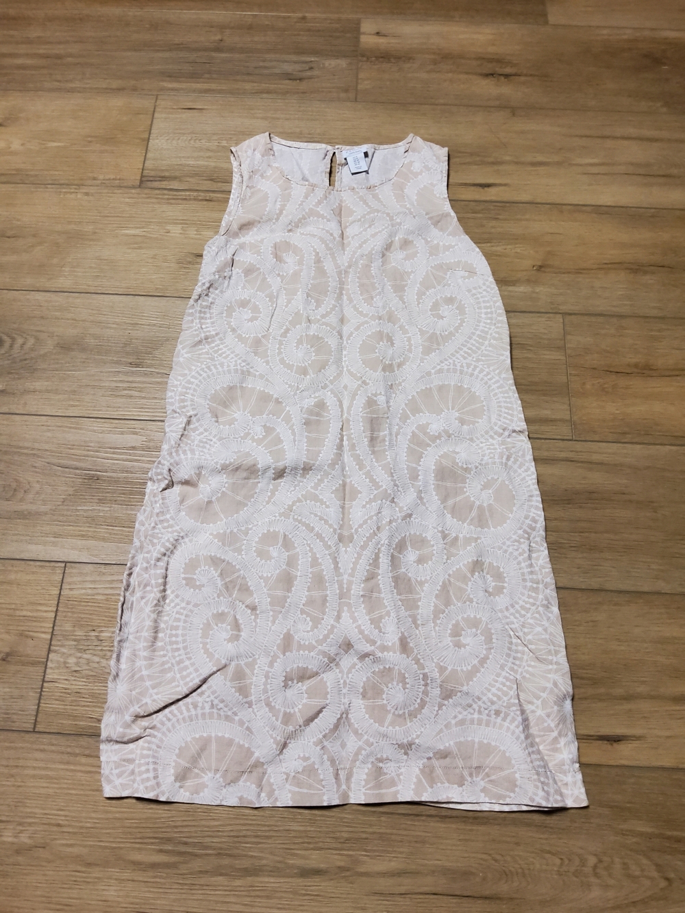 Kenar 100% Linen Paisley Lace Pattern Midi Dress W/ Keyhole Back